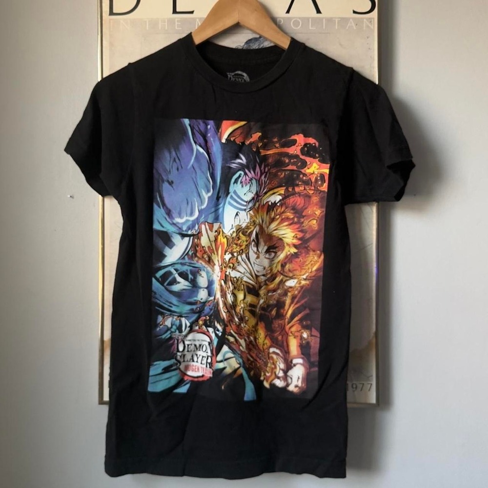 Demon Slayer Mugen Train Anime Graphic Tee Rengoku Akaza Black Mens XS